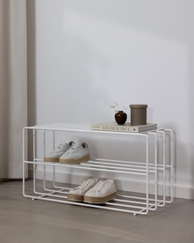 Metallbude Schuhregal NEVA Weiß - Schuhbank aus Metall - Perfekt für Deine Gaderobe - Kratz-, Stoß- & Schlagfest - 80x30x41 cm
