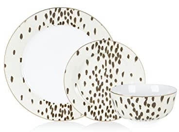 Haden x Poodle & Blonde Tottenham Dalmatian White, Rose & Gold - 12 Piece Dinnerware - Dinner Set with Dinner Plates, Side Plates, Bowl - Set for 4 - Exclusive and Unique Design