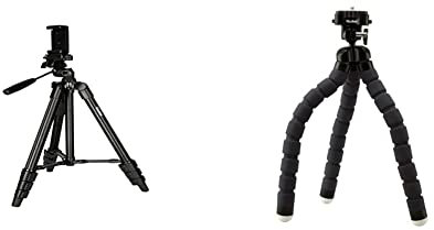 Rollei Smartphone Stativ Traveler - Schwarz & Monkey Pod - Biegsames Mini Stativ mit flexiblen Beinen, Max. Höhe 27 cm - inkl. Kugelkopf, rutschfesten Gummifüßen und Schnellwechselplatte - Schwarz