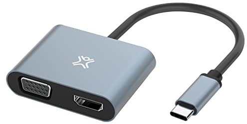 Adaptateur XtremeMac USB-C vers HDMI & VGA, double affichage, 4K Ultra HD (HDMI) et Full HD (VGA), MacBook Pro/Air M1, iPad Pro/Air/Mini 6, Dell Xps 13/15, structure aluminium qualitative - Space Grey