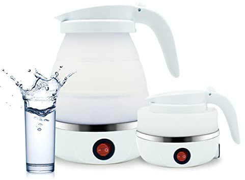 Tuzsocr Bollitore da viaggio in silicone,600 ML Bollitore elettrico pieghevole,Mini Bollitore elettrico portatile,Con fondo in acciaio inossidabile,per escursioni,Campeggio,Viaggi,Vacanze,Campeggio