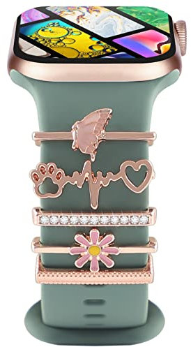 Charms per Cinturino Apple Watch 46mm 44 mm 40mm 41mm 45mm 38mm 42mm Donna,Anelli decorativi Loops in metallo per iWatch serie 10 9 8 7 se 6 5 4 3/Galaxy watch 7 6 5 4 FE Cinturini Silicone Accessori
