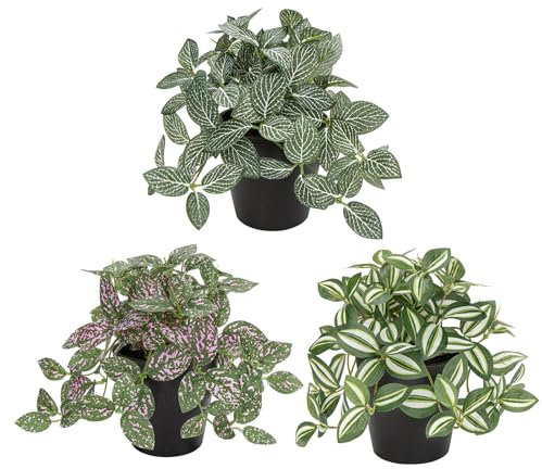 Oairse Juego de 3 Plantas Artificiales Mini Decorativas Modernas Colgantes en Maceta para Salón, Balcón, Dormitorio, Cuarto de Baño, Decoración de Mesa