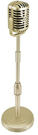 Hopbucan Vintage Desktop Microphone Prop Model with Adjustable Height, Classic Retro Style Microphone Stand Mic Prop,Gold