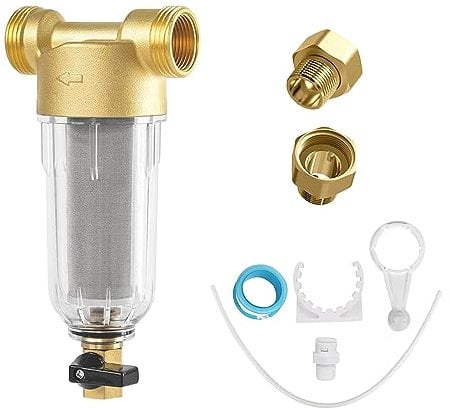 Filtro Fine Risciacquabile,1 Prefiltro Spin-Down Sedimento, Filtro dell’acqua Riutilizzabile, Filtro Sedimentario per Tubo dell'Acqua Pozzo, Testa In Ottone (con 1/2)