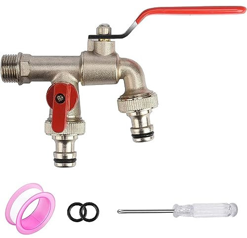 Doble grifo lavadora 1/2 pulgadas con conexiones de manguera, 1 cinta selladora, doble conexión y boquilla de manguera, válvula de bola, resistente a las heladas -10 ℃, resistencia a altas