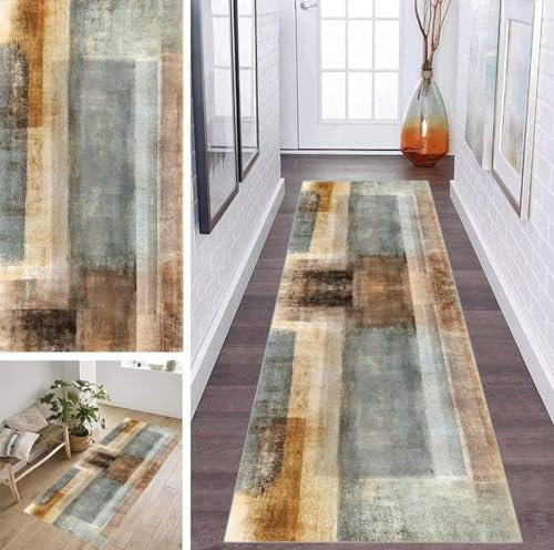 ZDYHMrj Läufer Teppich Flur Küche Waschbar rutschfest 80 * 150cm, Abstraktes Geometrisches Muster Lang Teppichmatte Dauerhaft Fur Korridor Wohnzimmer Schlafzimmer Meterware Anpassbar