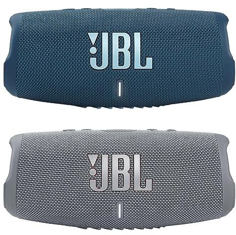JBL Charge 5 - Altoparlante Bluetooth portatile impermeabile con Powerbank - Coppia (blu/grigio)