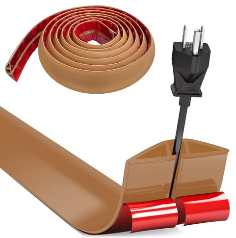 Flexibler Kabelkanal für Boden - 3m x 3cm Schlauchbrücke, Kabelabdeckung, Kabelschutz Flach für Büros, Wohnungen, Lagerhallen, Hotels (Hellbraun)