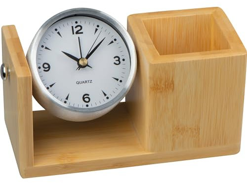 Stifteköcher aus Bambus mit analoger Uhr