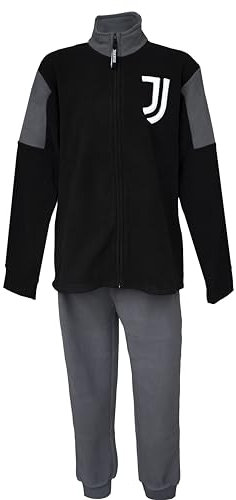 hermet Pigiama Juventus, in Pile, Maglia Maniche Lunghe Pantalone, Pigiama Juventus per Adulto, Unisex, Full Zip, Nero, Taglia XXL