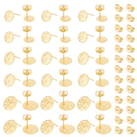 UNICRAFTALE 36 Stk 3 Stile Flache Runde Ohrstecker Edelstahl Ohrstecker Zubehör Strukturierter Ohrstecker Stecker Mit Ohrring Verschlüsse Goldene DIY Ohrringe Zubehör Für Ohrringe Schmuckherstellung