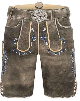 Krüger Herren Trachten Lederhose kurz, Modell: Pino mit Gürtel, Knielang, Art.-Nr. 962567-0-0708, 48,