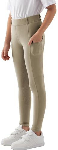MoFiz Pantalon Equitacion Niña Mallas Equitacion Pantalones Montar a Caballo Niña con Bolsillo para Verano Caqui 128-140
