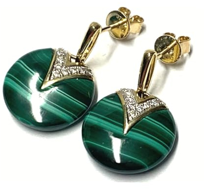 Ohrstecker 375/- Gelbgold Malachit Donut + Diamanten 0,09ct Ohrring Klassiker