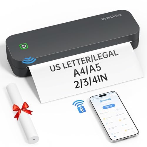 ByteCintia A4 Impresora portátil térmica, Impresora de Papel A4 Bluetooth para Oficina Móvil, Compatible con teléfonos Android e iOS y computadoras portátiles,
