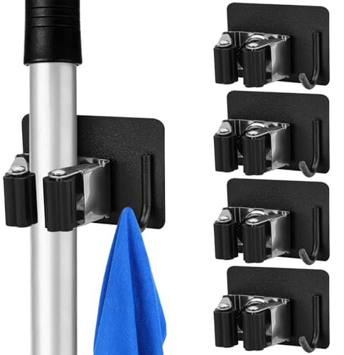 YAOSHENGUP 5 Stück Besenhalterung Wand Selbstklebend, Gerätehalter Edelstahl Gartengerätehalter Wandhalterung Gerätehalter Hakenleiste Besenhalter Gartengerätehalter Wandhaken für Badezimmer Küche
