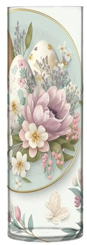 Macaron Happy Easter Egg and Flower Plastic Cylinder Vase 11.8x3.9 Inch Living Room Vase Unbreakable Vase for Wedding Table Home Kitchen Living Room Decor