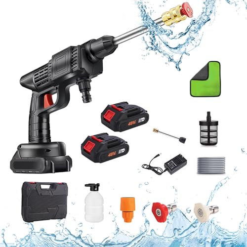 Schnurloses Hochdruckreiniger-Kit, tragbarer Hochdruckreiniger mit wiederaufladbarem Akku und 2-in-1-Düse, handgeführte Hochdruck-Waschpistole (21 V) für die Reinigung von Autos, Zäunen, Böden und Ter
