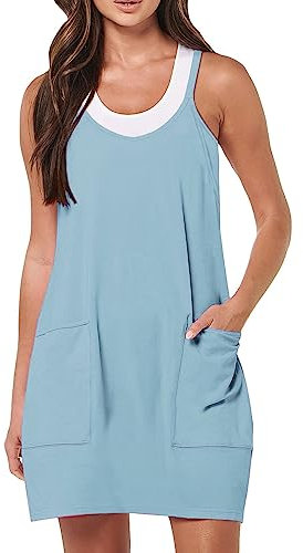 Jampsuits Damen 𝐒ommer Schwarz Frauen 2023 Ärmelloses Kleid Beiläufige Kurze Sommerkleid Workout Tennis Sportlich Overall Overall Damen Langarm Elegant (Sky Blue, M)
