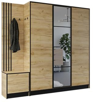 KIER FURNITURE Garderobenschrank Eden 209,6 cm - Modern Flurgarderobe - Flurschrank mit Schuhschrank - Flurgarderoben Set - Garderobe mit Sitzbank Craft Eiche 209,6 x 205 x 39 cm | Garderobe mit Stauraum für Jacken, Schuhe und Accessoires, praktisch für die Organisation des Flurs