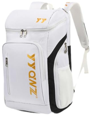 rockible Badminton-Rucksack, Tennis-Rucksack, tragbar, mit verstellbarem Schultergurt, Tennistasche, große Schlägertasche für Tennisschläger, Weißes Gold