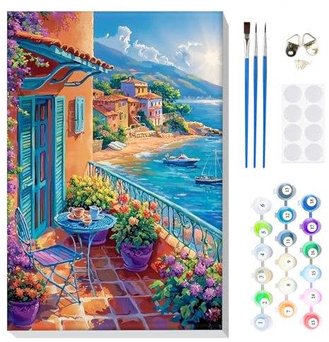 MOGTAA Malen Nach Zahlen Erwachsene mit Rahmen, Malen Nach Zahlen am Meer Landschaft, DIY Ölgemälde Leinwand Set Acrylic Malerei Bilder für Home Dekor, 20x30cm