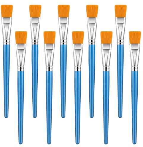 10 Pcs Acrylic Paint Brushes 1 Inch Flat Paint Brushes for Acrylic Painting Flat Watercolor Brushes with Wooden Handle for Watercolor Oil Crafts Face Body Art Professional Artist Brushes