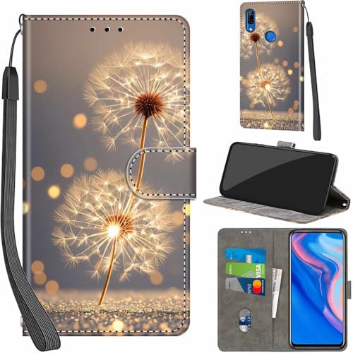 Fundas para Huawei P Smart Z / Y9 Prime 2019 Funda de Flip PU Carcasa Protectora con Ranuras Tarjetas Cierre magnético función Atril Estuche para Huawei Honor 9X / 9X Pro,Diente de león