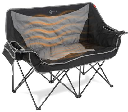ARROWHEAD OUTDOOR 144,8 cm breiter, Faltbarer, beheizter Campingstuhl mit 3-stufiger Heizung, großen Becherhaltern, Glashaltern, Seitentaschen und Aufbewahrungstaschen