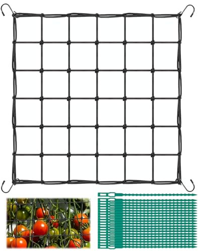 AYSYR Trellis Netting for Garden Reusable,Grow Tent Netting Elastic,Plant Support Net for Garden,Elastic Trellis Net with 4 Hooks,Support Net Easy to Install 90 × 90cm