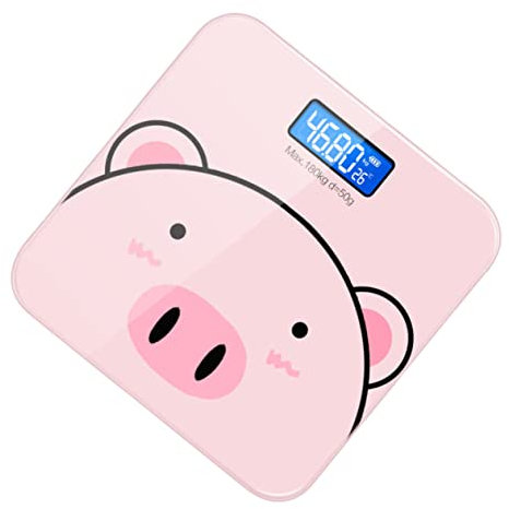 WRITWAA 1 Stück Körpergewicht mit Cartoon Design Präzise Personenwaage mit USB Ladefunktion Hochsensitiven Sensoren und LCD Display für Fitnessüberwachung