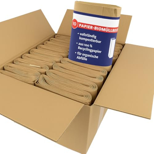 ARLI 200x Bio Müllbeutel 10L Papiermüllbeutel 20x16x34 cm aus 70 g/m² Recyclingpapier kompostierbar & plastikfrei braun & nassfest für Bioabfall (200 Beutel)