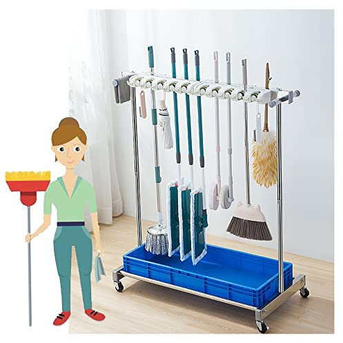 Mop Holder Broom Holder Drain Rack Broom Mop Holder Utility Cart for Mops And Brooms Commercial Cleaning Tool nizer for Garage Hotels Garden Movable Housekeeping Cart with Umbrella Stand Wet Mop Stora