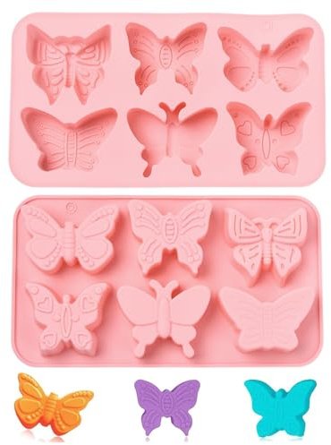 Stiesy Schmetterlings-Silikonformen, wiederverwendbar, Tier-Schokoladenform, Insekten, Süßigkeiten, Formen zum Backen, Fondant, Kuchen, DIY, Seife, Pudding, Party, Snacks, Leckereien, 2 Stück