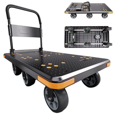 MediHoist 6 Wheel Heavy Duty Folding Trolley 1000 kg Capacity, 3s Fold | Platform Trolley, 120*69 cm, Reinforced Steel Frame, For Moving Furniture & Garden Gear & Garage & Workshop