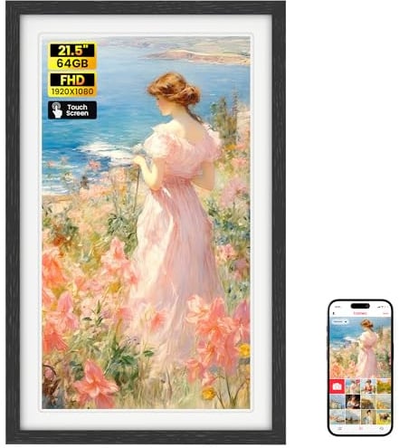 64GB FRAMEO 21,5 Zoll Digitaler Bilderrahmen - 1920 * 1080P FHD IPS Touchscreen Digitale Bilderrahmen, Auto Rotation Elektronischer Fotorahmen, Teilen Sie Fotos/Videos Sofort