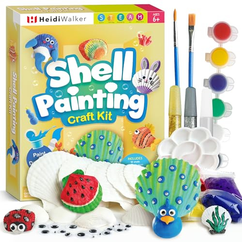 Gamerside Muscheln zum Basteln Kinder 6-12, Gipsfiguren zum Bemalen, Malset für Kinder & Bastelset Kinder, DIY Muscheln Bemalen Bastel Sets mit Farben, Glitter & Zubehör, Geschenk für Mädchen Jungen