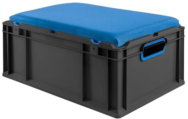 PROREGAL Eurobox NextGen Seat Box Blau | HxBxT 26,5x40x60cm | 44 Liter | Griffe offen | Schwarz | Eurobehälter, Sitzbox, Transportbox, Transportbehälter, Stapelbehälter