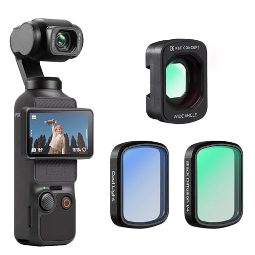 K&F CONCEPT Lot de 3 Filtre Magnétique Compatible avec DJI OSMO Pocket 4/3 | Objectif Grand Angle Magnétique+Filtre Black Diffusion 1/4+Filtre Lumière Froide, Verre Optique, Multicouche -FD161