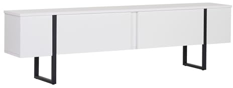 Modernes TV-Möbel, 180 cm, Weiß & Schwarz | 100% melaminbeschichtete Spanplatte, 18 mm dick | Schlichtes Design für Wohnzimmer & Unterhaltungsbereiche, stilvolle & funktionale Möbellösung