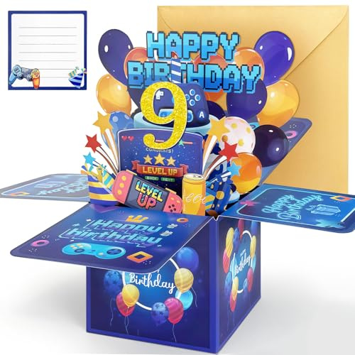 YianHien 9 Jahre Jungen Geburtstagskarte, Gaming Karte Geburtstag Deko