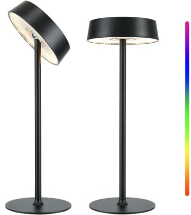 EZVALO Tischlampe Kabellos, Aufladbar Tischlampe Outdoor Wasserdicht, Akku Betrieben, RGB Dimmbare Touch Control, 3 Farbtemperaturen, LED-Speicherfunktion, Akku Tischleuchte, Schwarz 2Stück