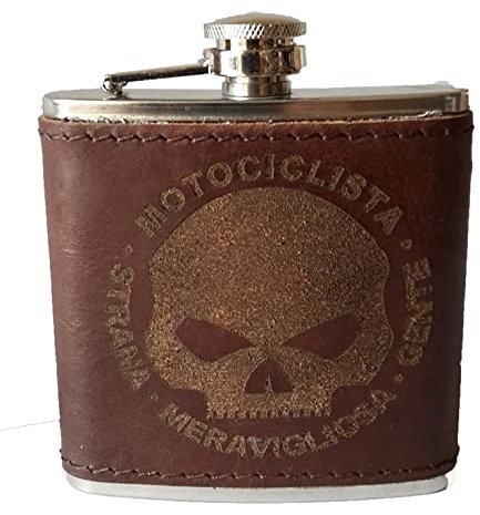 Fiaschetta Skull in Pelle con Teschio Vodka, Whisky, liquore Motociclista strana Meravigliosa Gente