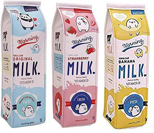 BeatlGem Packung mit 3 Süße Milch Form Federmäppchen Bleistift Tasche für Kinder