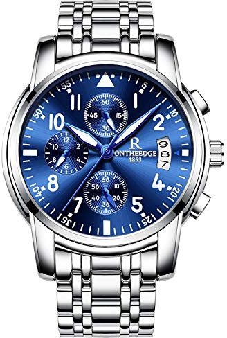rorios Herren Edelstahl Uhren Analog Quarzuhr Luxus Chronograph Kalender Metallarmband Leuchtend Business wasserdichte Multifunktion Armbanduhr