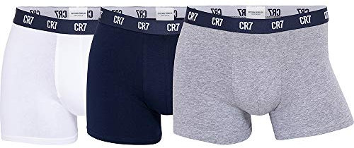 CR7 Cristiano Ronaldo Herren hautenge Boxershorts 3er Pack, 1x Weiß + 1x Schwarz + 1x Grau, M