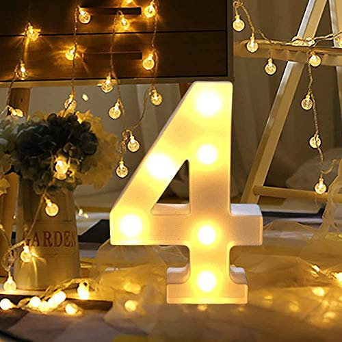 Guijiyi LED Zahlen Lampe Nummer Beleuchtete Ziffern 0 1 2 3 4 5 6 7 8 9,Warm Weiße Lichter Dekoration Lichter Festzelt Licht, Led dekoration für Geburtstag Party Hochzeit & Urlaub Haus Bar (4)