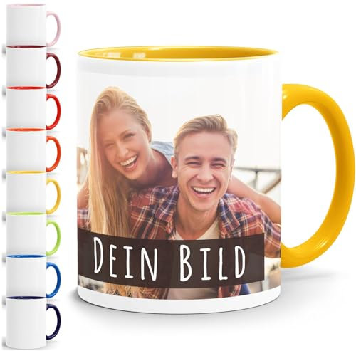 SpecialMe® personalisierte Fototasse mit eigenem Foto persönliches Geschenk Kaffeetasse mit Bild selbst gestalten inner-gelb Keramik-Tasse