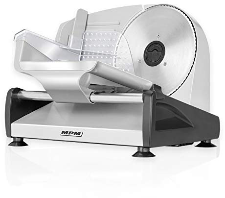 MPM MKR-04M Électrique Universelle, pour Découpe Fine comme Épaisse, Trancheuse à Jambon, Pain, Fromage, avec Lame 19 cm en Acier Inoxydable, Epaisseur Réglage de 0-15mm, 150W